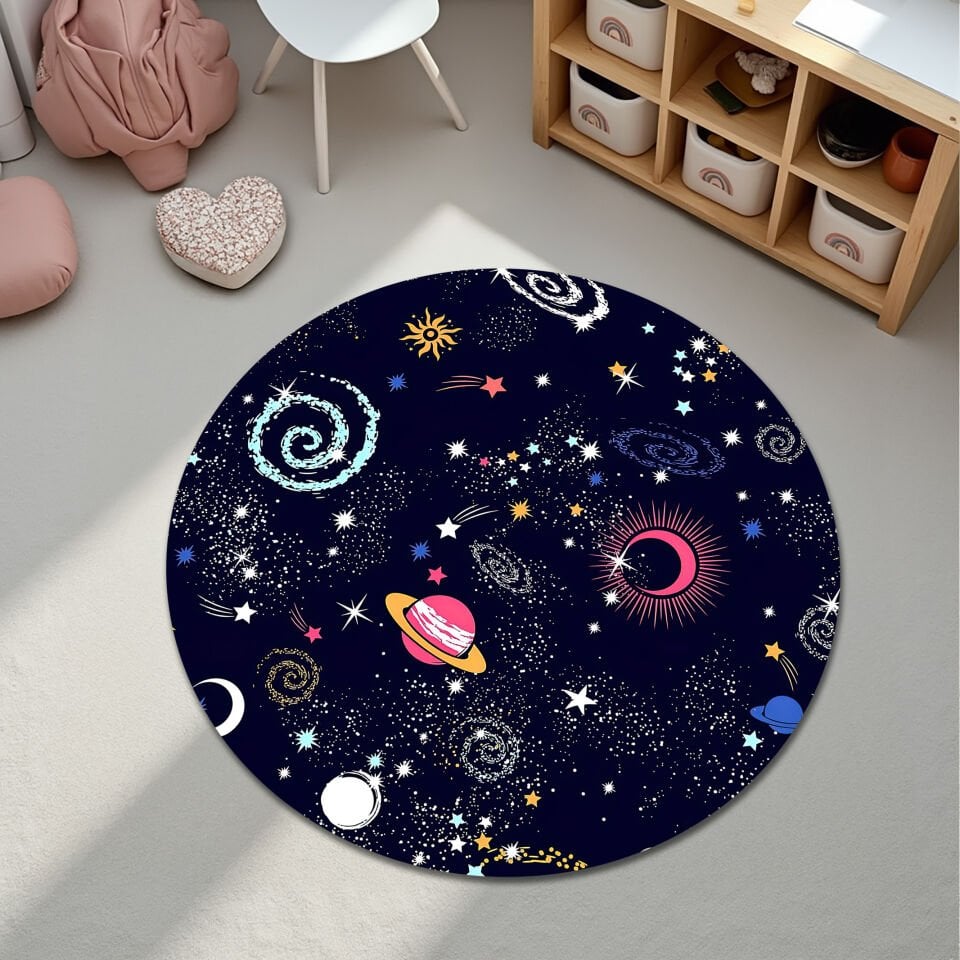 Galaxy Universe Kids Rug – Outer Space Theme Carpet for Playroom and Nursery