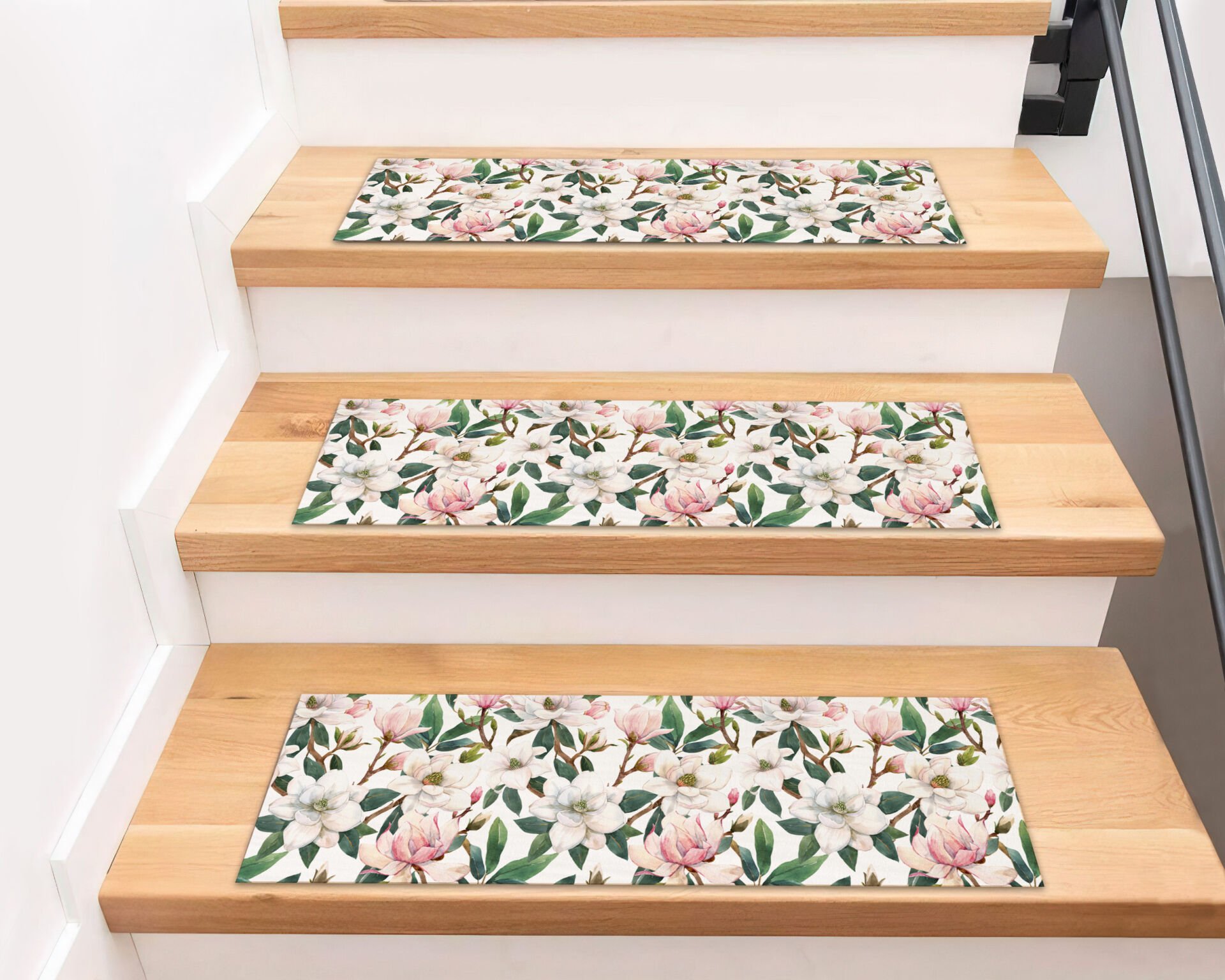 Magnolia Blossom Stair Treads – Elegant Floral Non-Slip Stair Mats