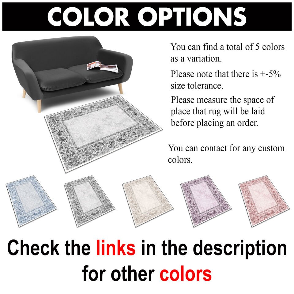 Ivory Paisley Border Square Rug – Classic Pattern Carpet for Living Room