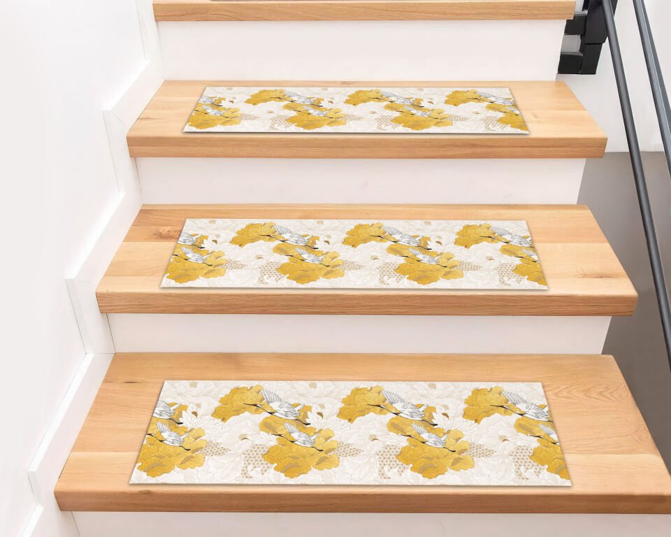 Golden Ginkgo Stair Treads – Elegant Nature-Inspired Step Mats