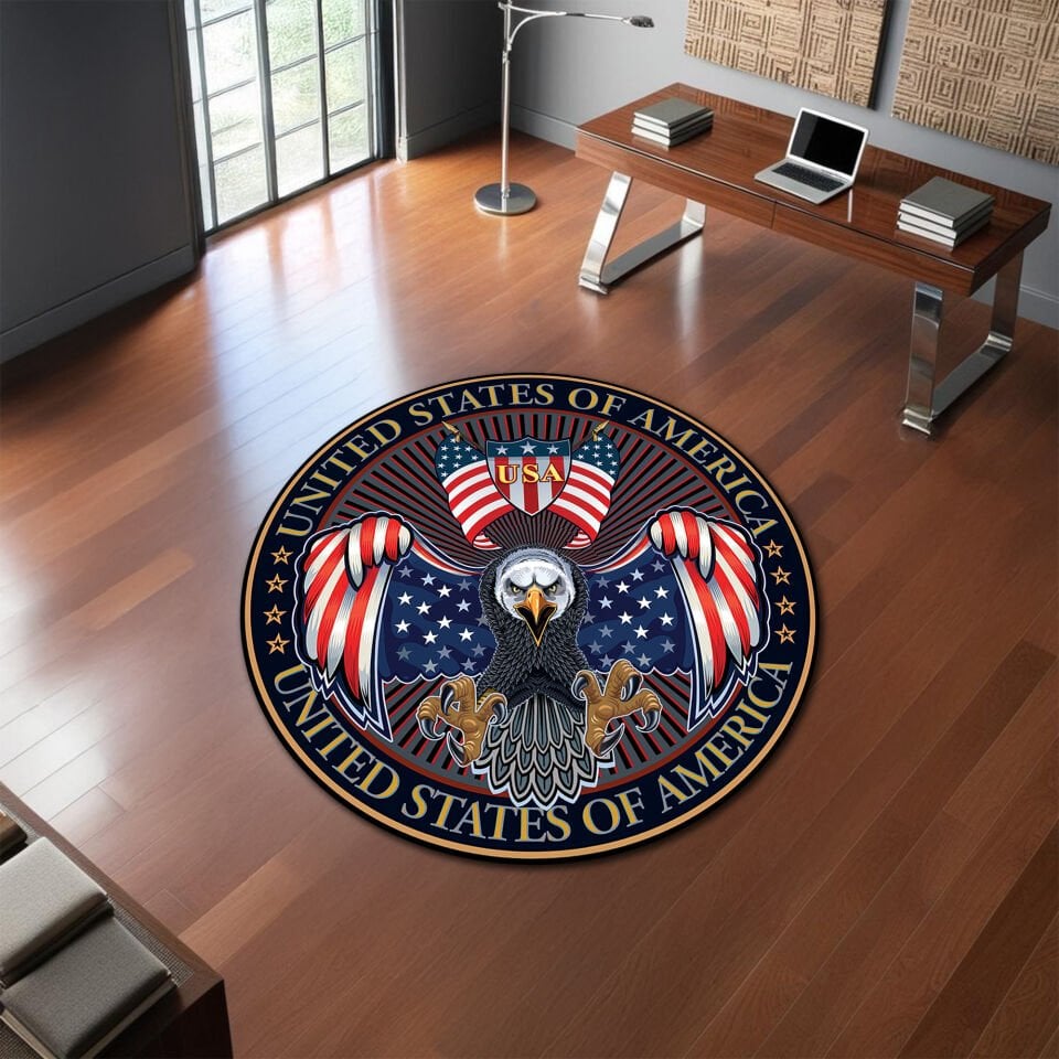 Striking USA Eagle Round Office Rug – Patriotic American Flag Design
