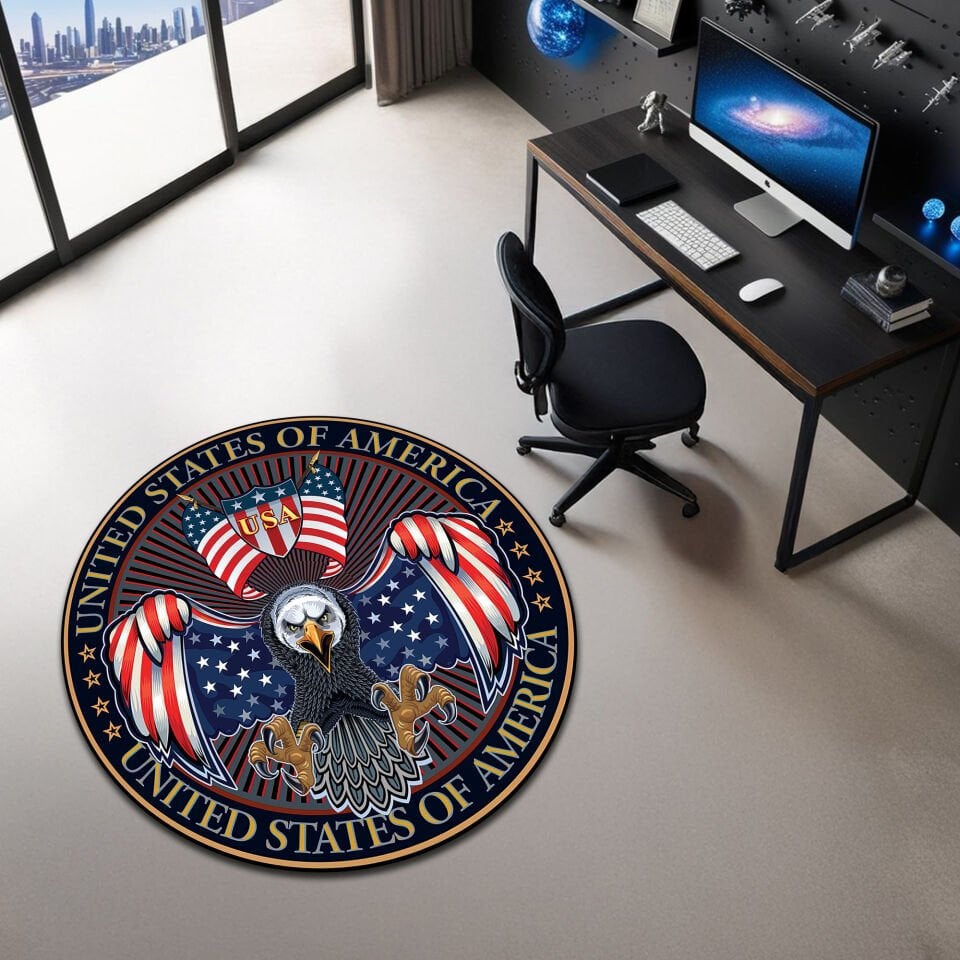 Striking USA Eagle Round Office Rug – Patriotic American Flag Design