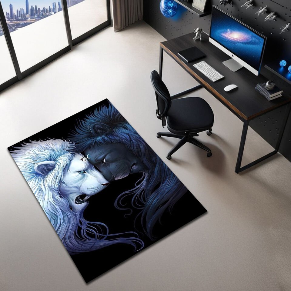 Dual Lion Rug – Yin Yang Wild Animal Design Carpet