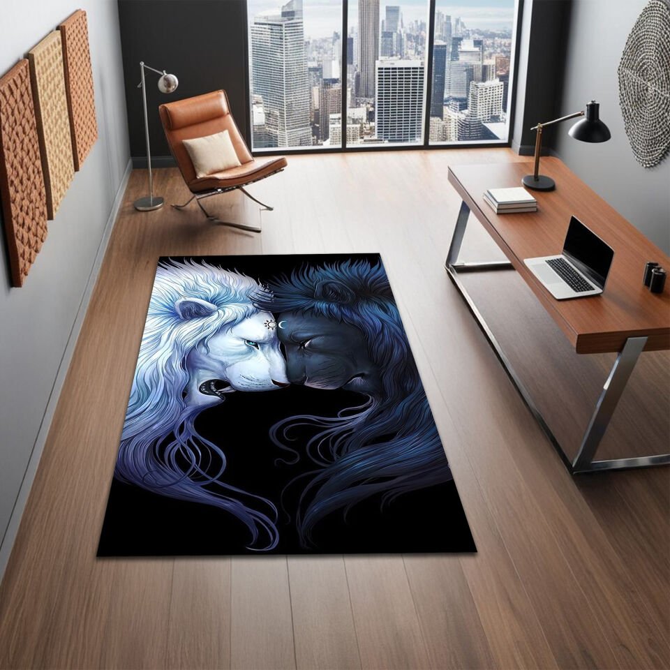 Dual Lion Rug – Yin Yang Wild Animal Design Carpet