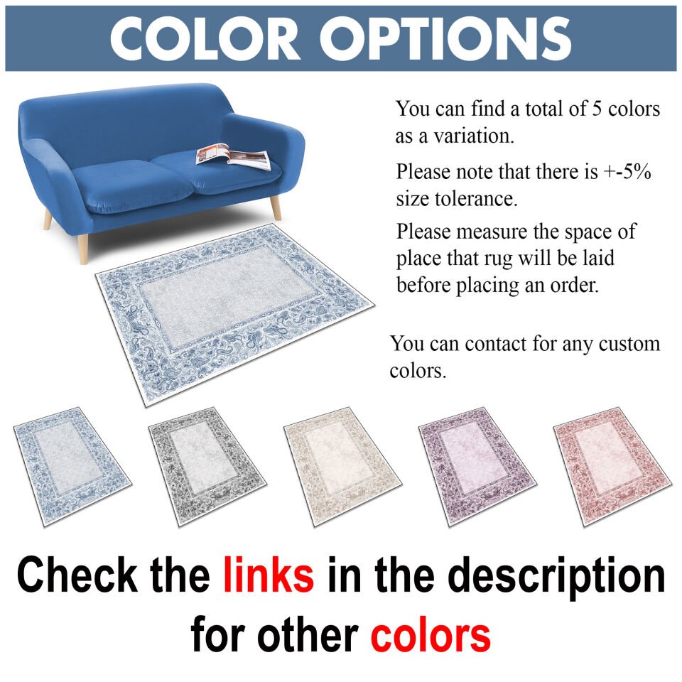 Blue Paisley Border Square Rug – Classic Pattern Carpet for Living Room