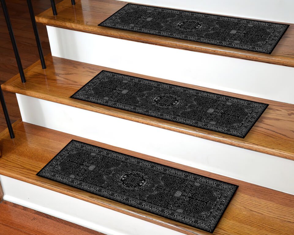 Classic Black Pattern Stair Treads – Elegant Step Mats