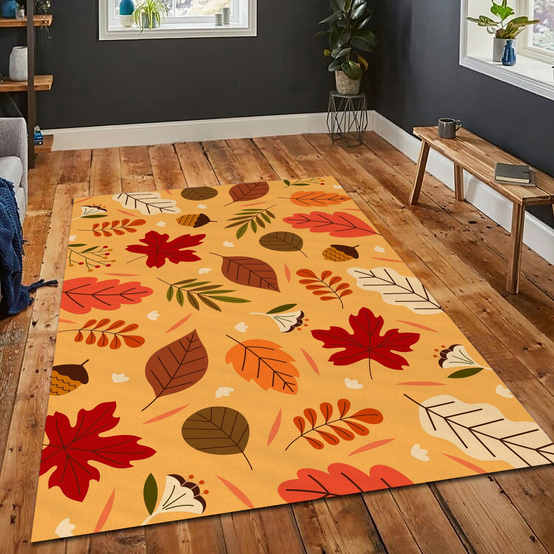 Autumn Leaves Rug Fall Foliage Carpet Cozy Seasonal Home Decor