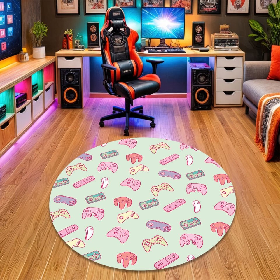 Pastel Gamer Controllers Rug – Cute and Colorful Gaming Carpet for Cozy Game Room & Kids’ Play Area