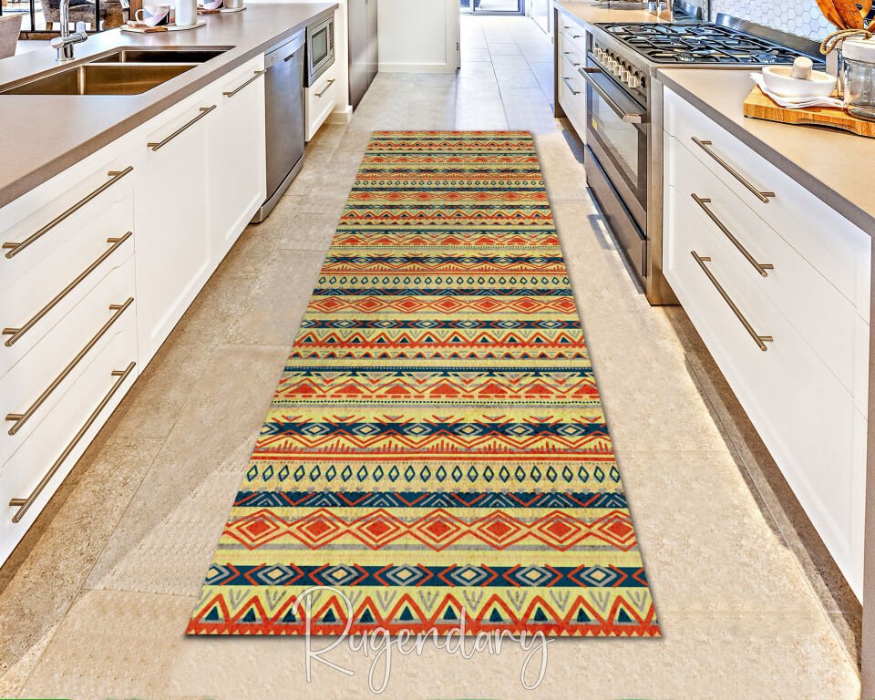 Multicolor Tribal Pattern Runner Rug – Vibrant Bohemian Long Carpet