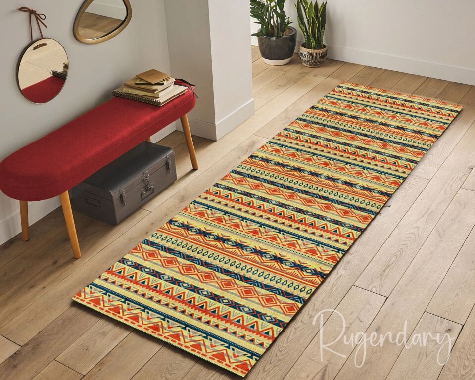Multicolor Tribal Pattern Runner Rug – Vibrant Bohemian Long Carpet