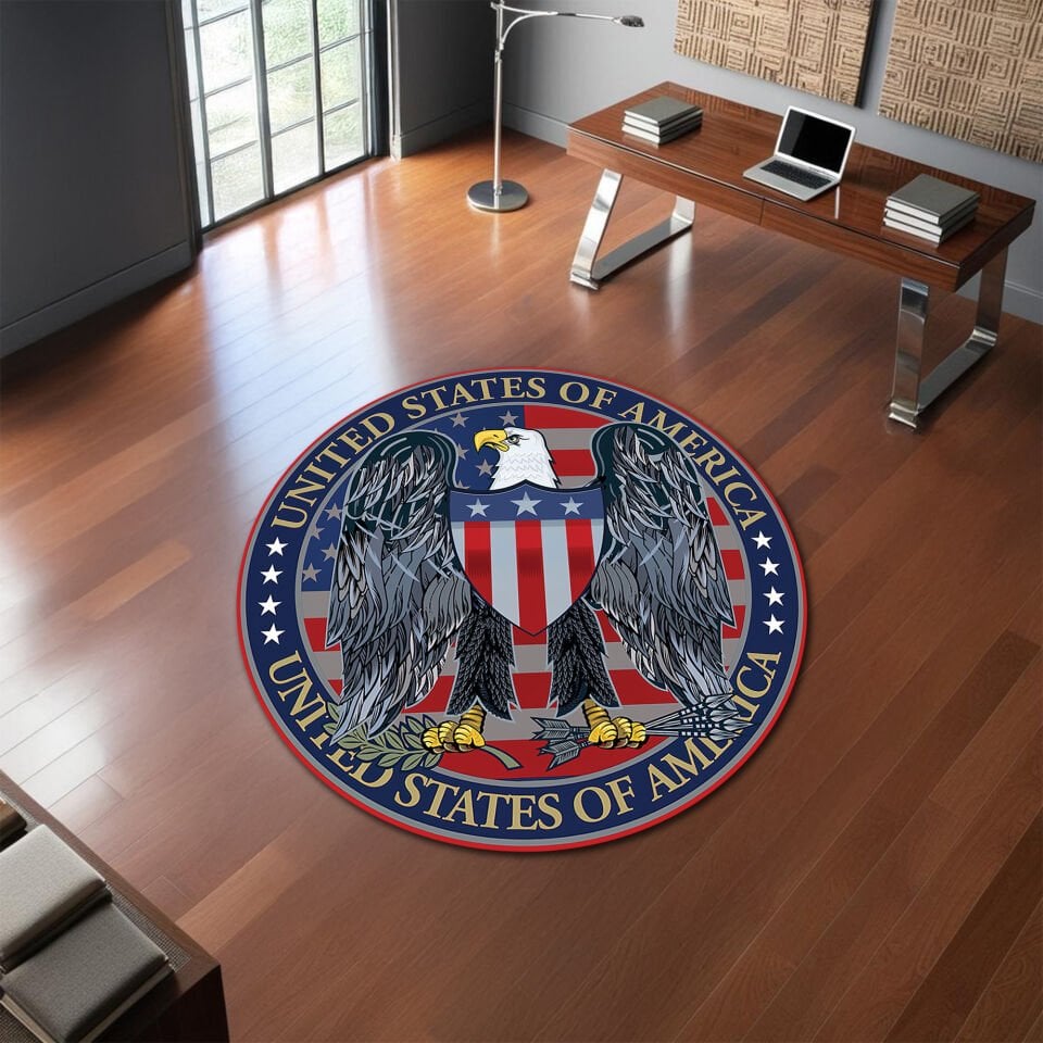 Bold USA Eagle Round Office Rug – Patriotic American Flag Design