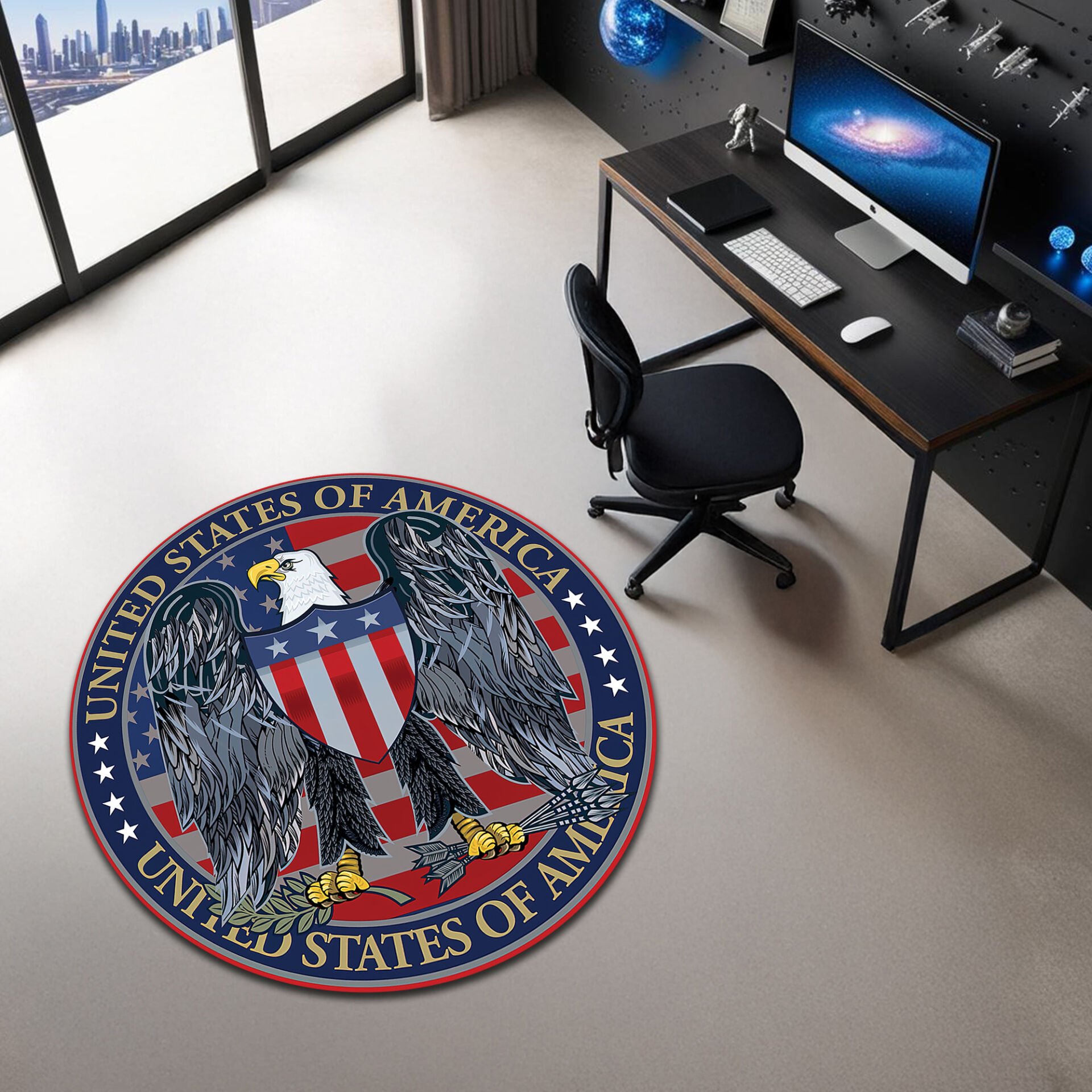 Bold USA Eagle Round Office Rug – Patriotic American Flag Design