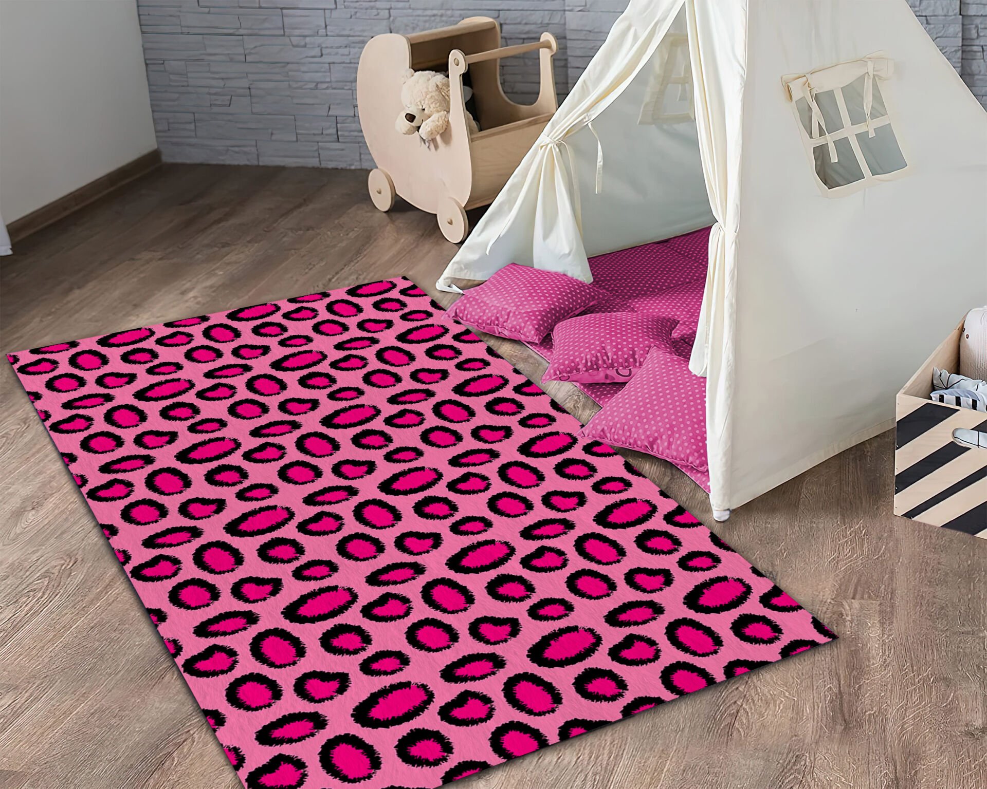 Pink Leopard Print Rug Bold Animal Print Carpet Trendy Area Rug for Living Room and Bedroom