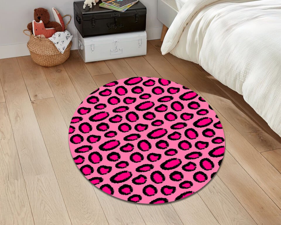 Pink Leopard Print Rug Bold Animal Print Carpet Trendy Area Rug for Living Room and Bedroom