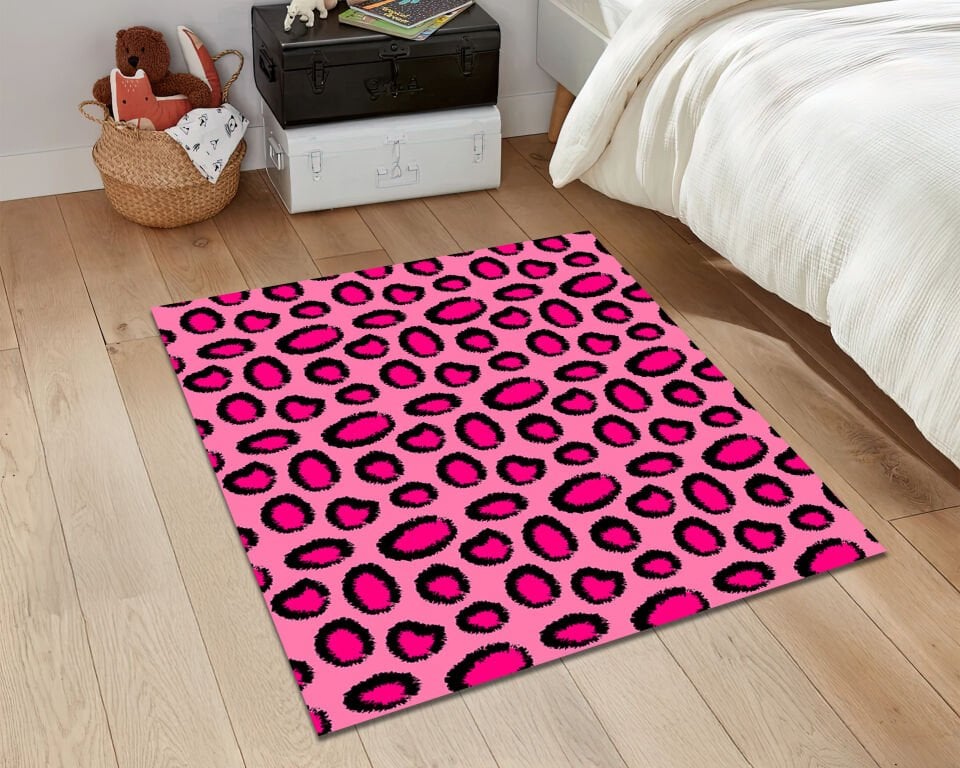 Pink Leopard Print Rug Bold Animal Print Carpet Trendy Area Rug for Living Room and Bedroom