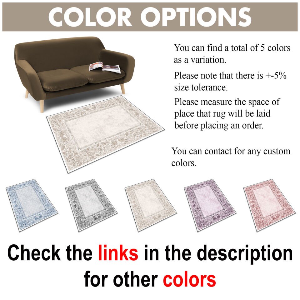 Beige Paisley Border Square Rug – Classic Pattern Carpet for Living Room