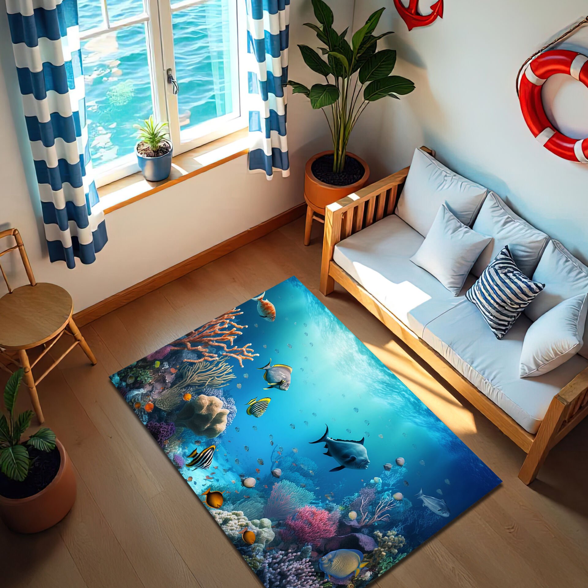 Underwater Coral Reef Rug – Vibrant Ocean Scene with Tropical Fish