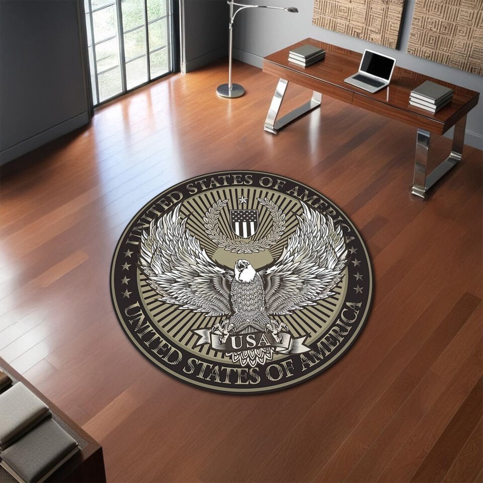 Vintage USA Eagle Round Rug – Classic Patriotic Office Decor