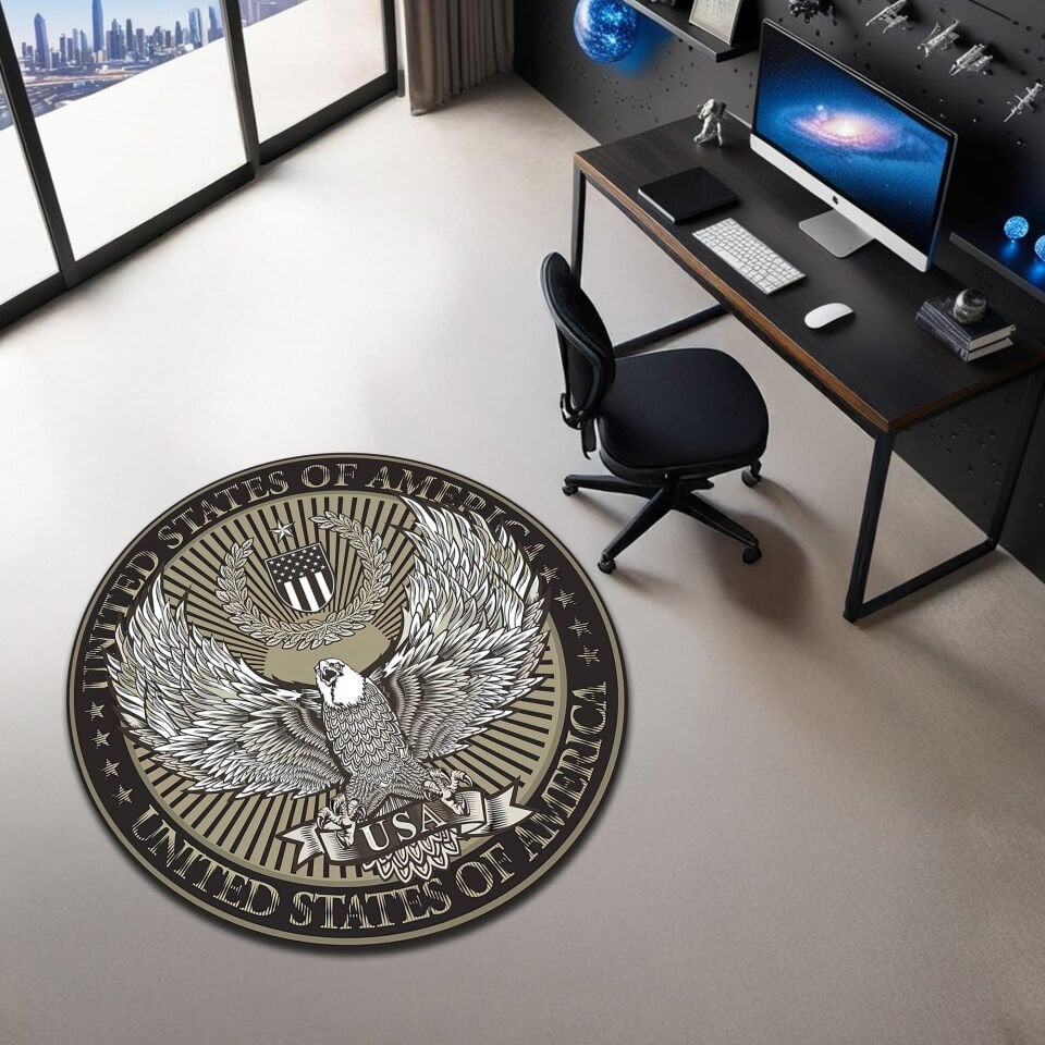 Vintage USA Eagle Round Rug – Classic Patriotic Office Decor