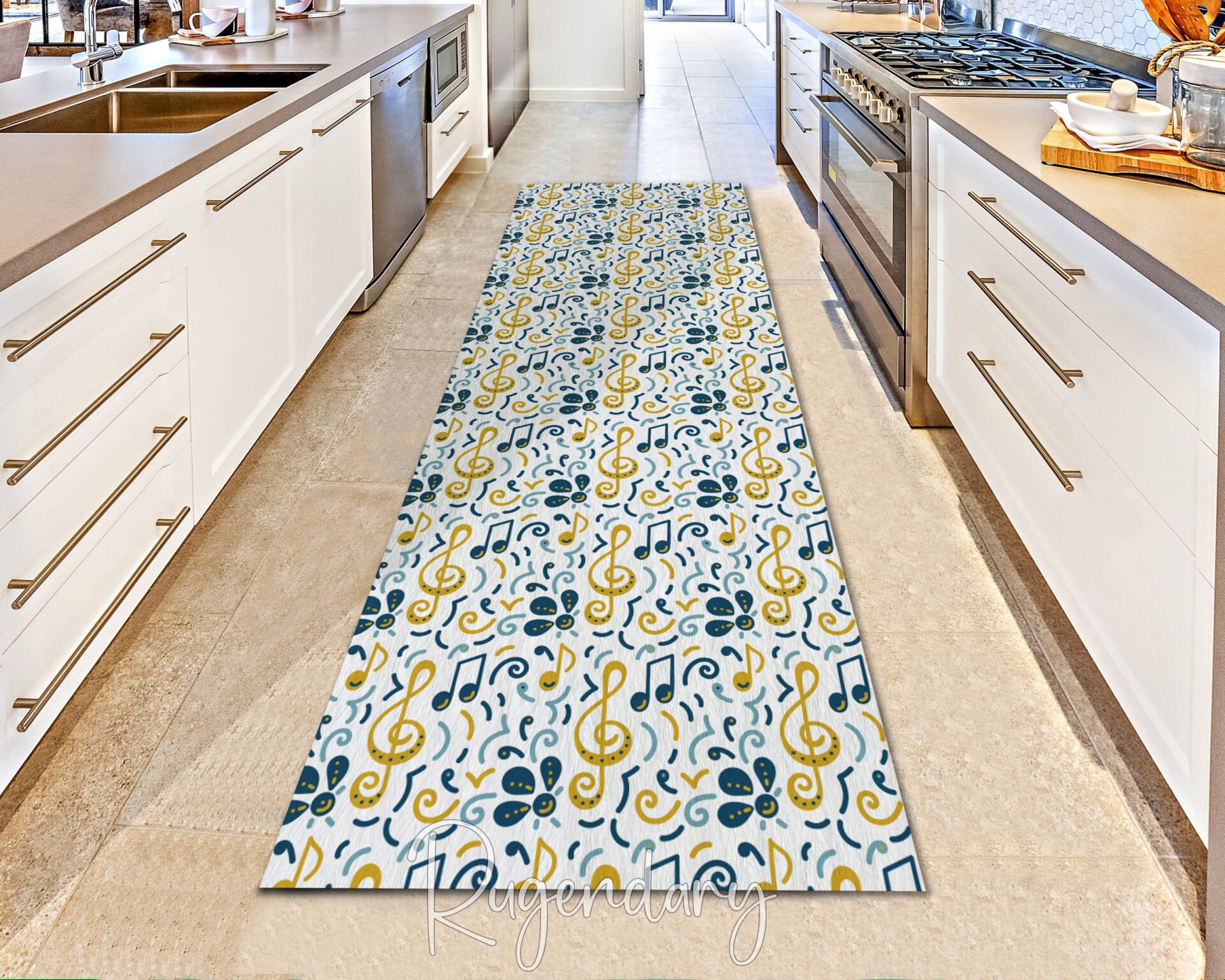 Musical Notes Kitchen Runner Rug – Colorful Treble Clef & Melody Pattern