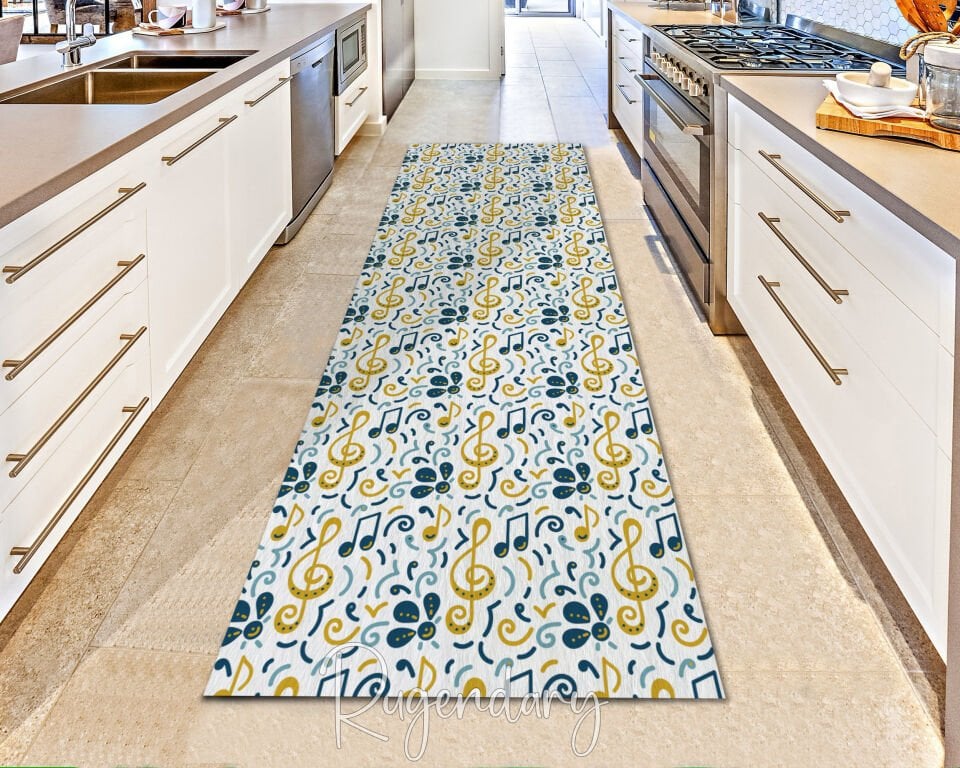 Musical Notes Kitchen Runner Rug – Colorful Treble Clef & Melody Pattern