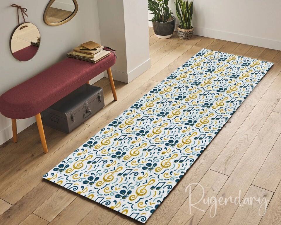 Musical Notes Kitchen Runner Rug – Colorful Treble Clef & Melody Pattern