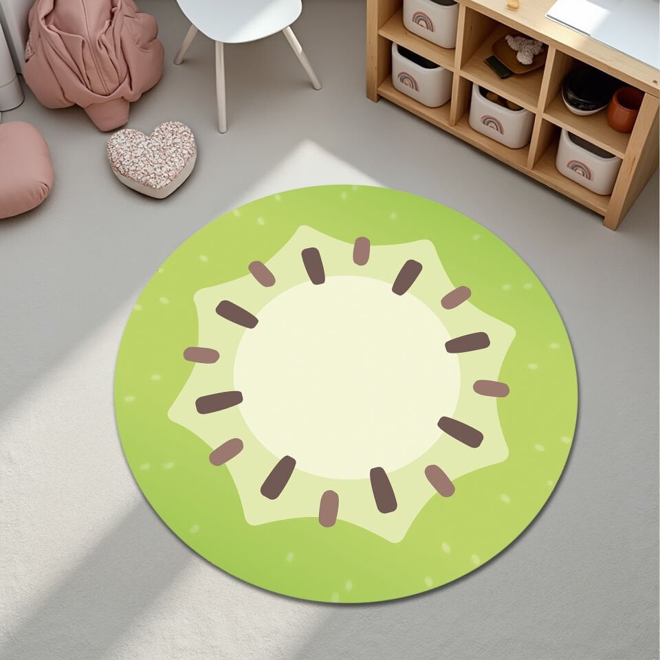 Kiwi Slice Round Rug – Fun Fruit-Inspired Carpet for Kids Rooms | Rugendary