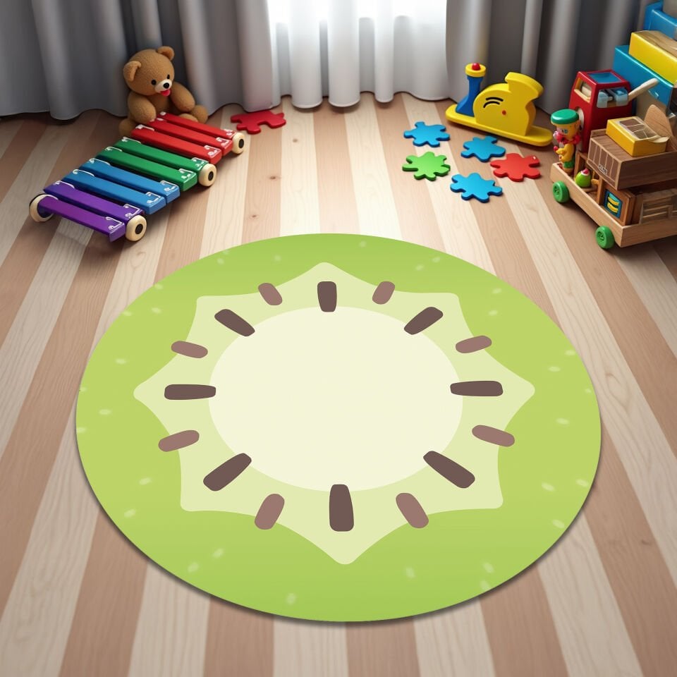 Kiwi Slice Round Rug – Fun Fruit-Inspired Carpet for Kids Rooms | Rugendary