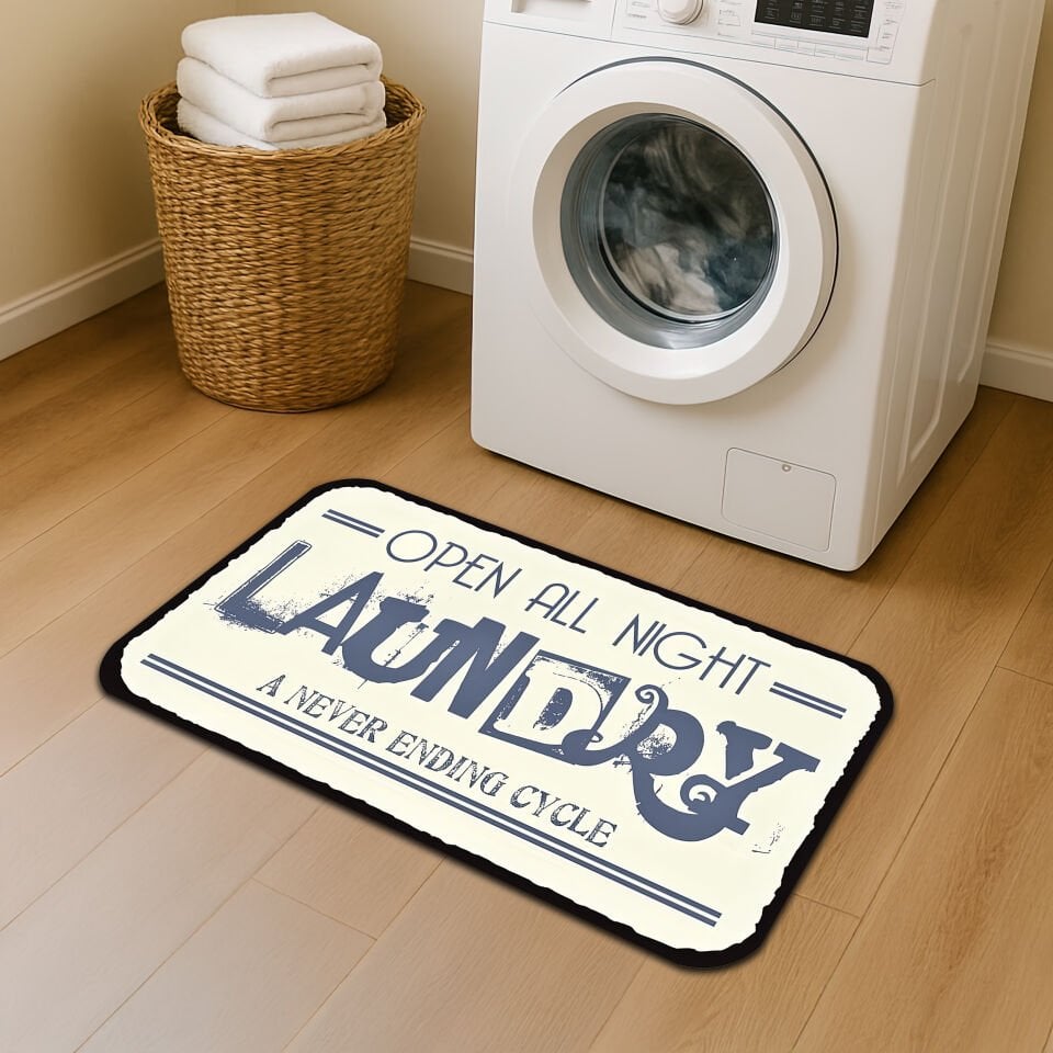 Open All Night Laundry Room Mat – Never Ending Cycle Design