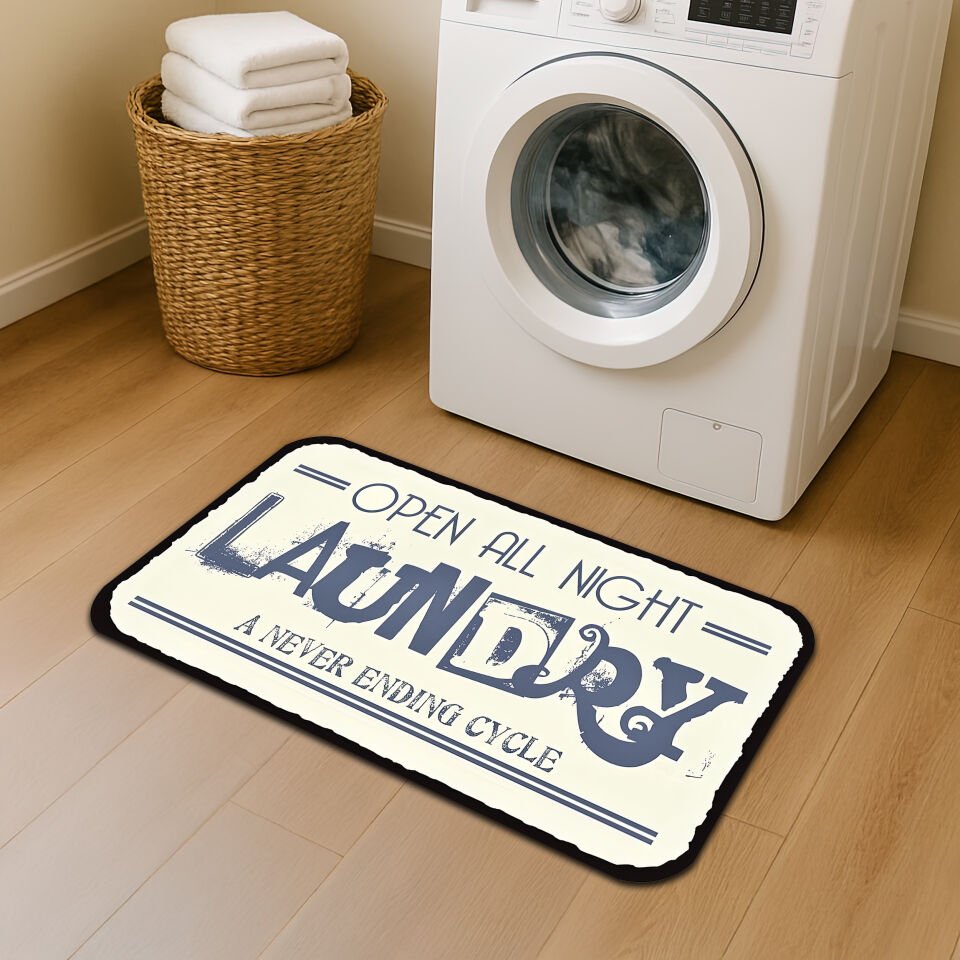 Open All Night Laundry Room Mat – Never Ending Cycle Design