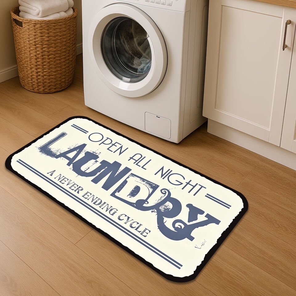 Open All Night Laundry Room Mat – Never Ending Cycle Design
