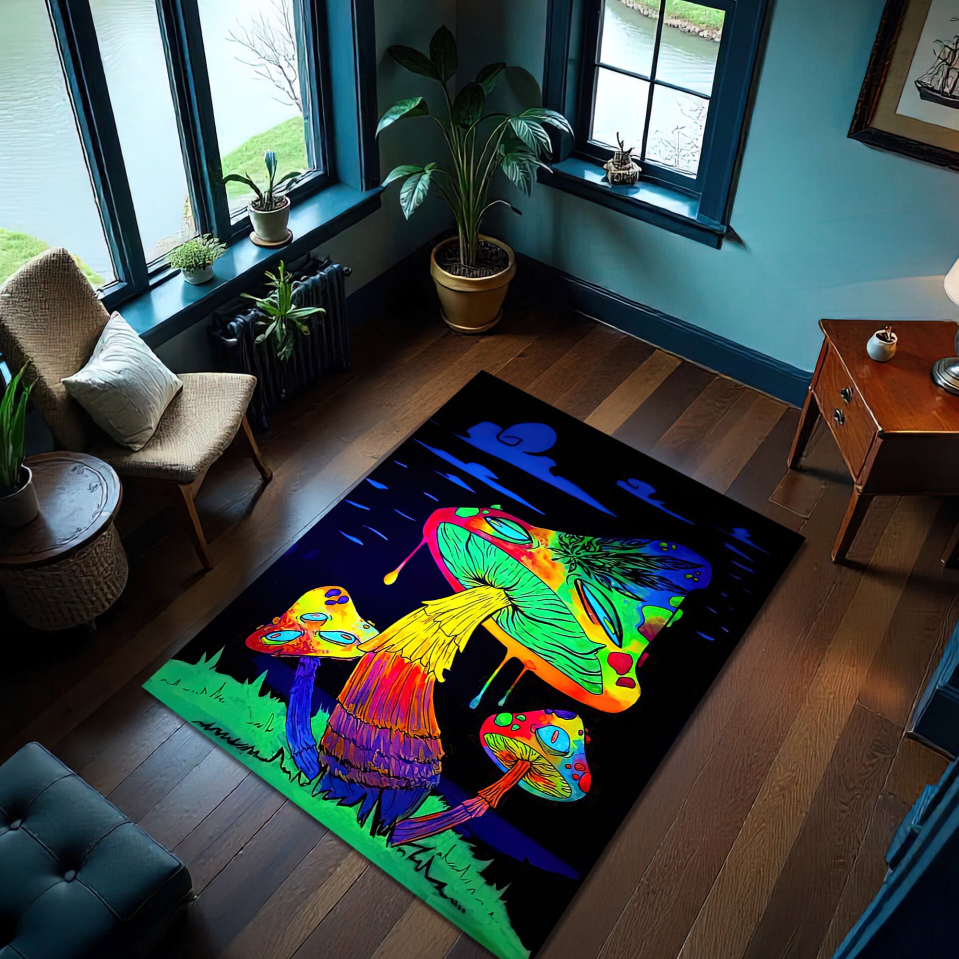 Neon Mushroom Rug – Psychedelic Colorful Carpet