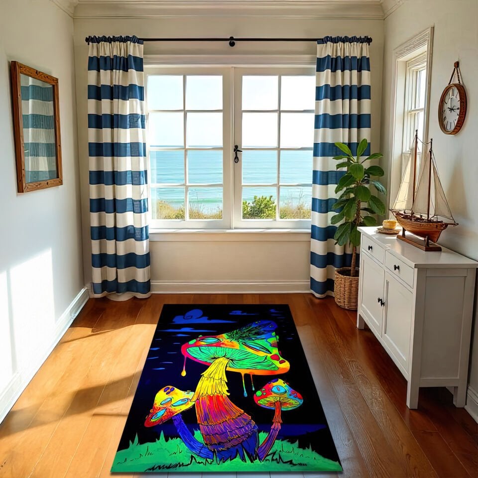 Neon Mushroom Rug – Psychedelic Colorful Carpet