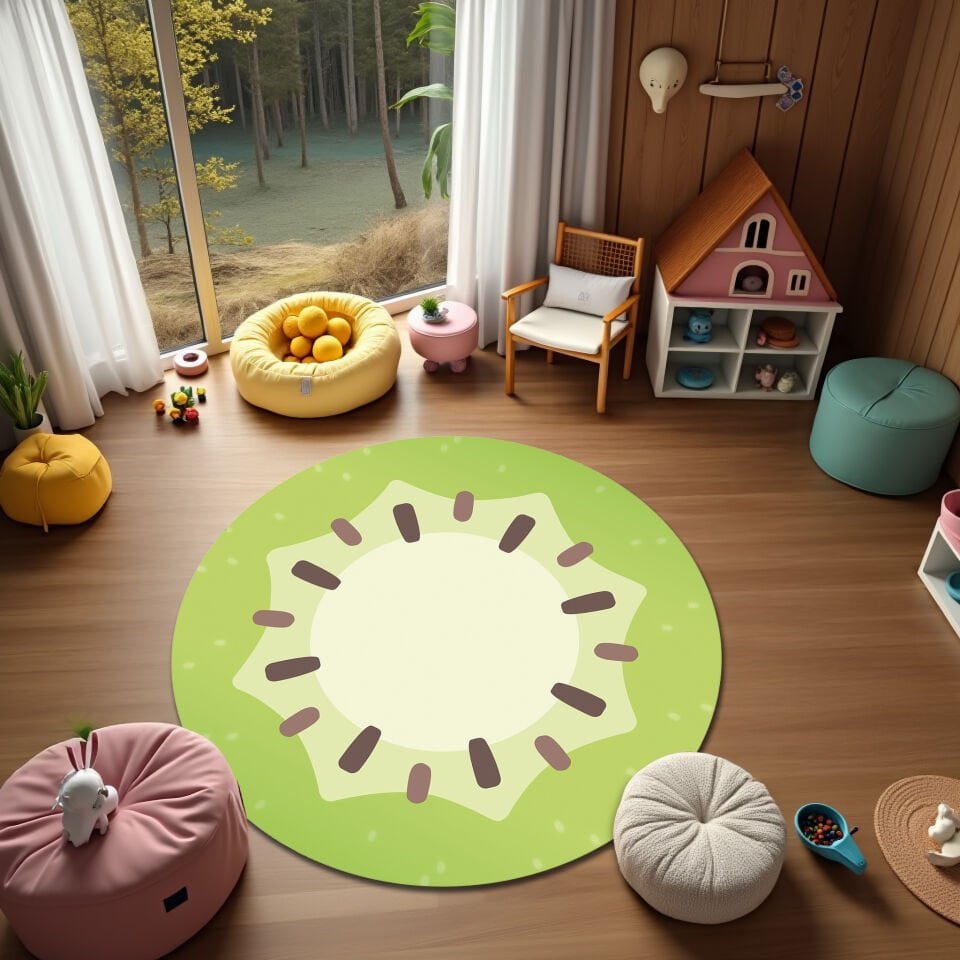 Kiwi Slice Round Rug – Fun Fruit-Inspired Carpet for Kids Rooms | Rugendary