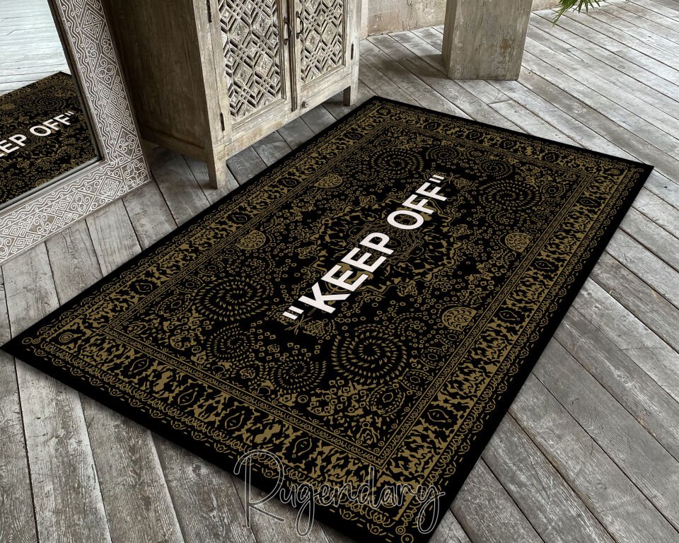 Black ''KEEP OFF'' Area Rug – Modern Statement Carpet for Living Room & Bedroom