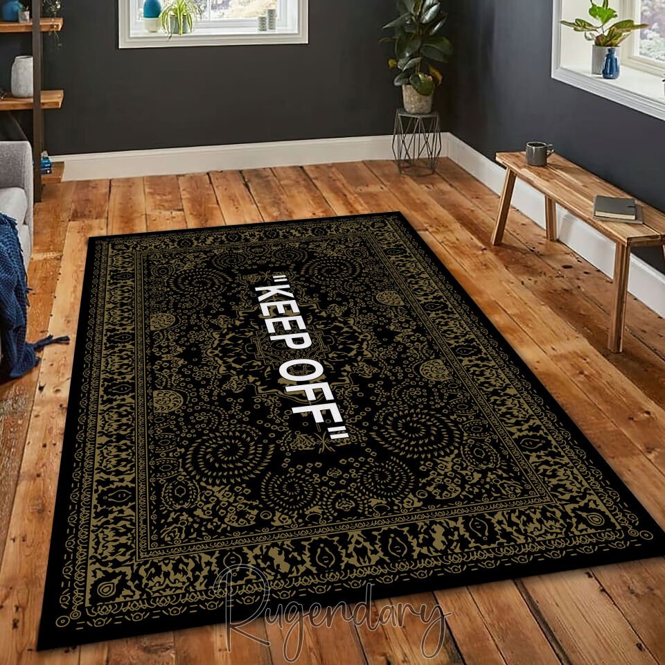 Black ''KEEP OFF'' Area Rug – Modern Statement Carpet for Living Room & Bedroom