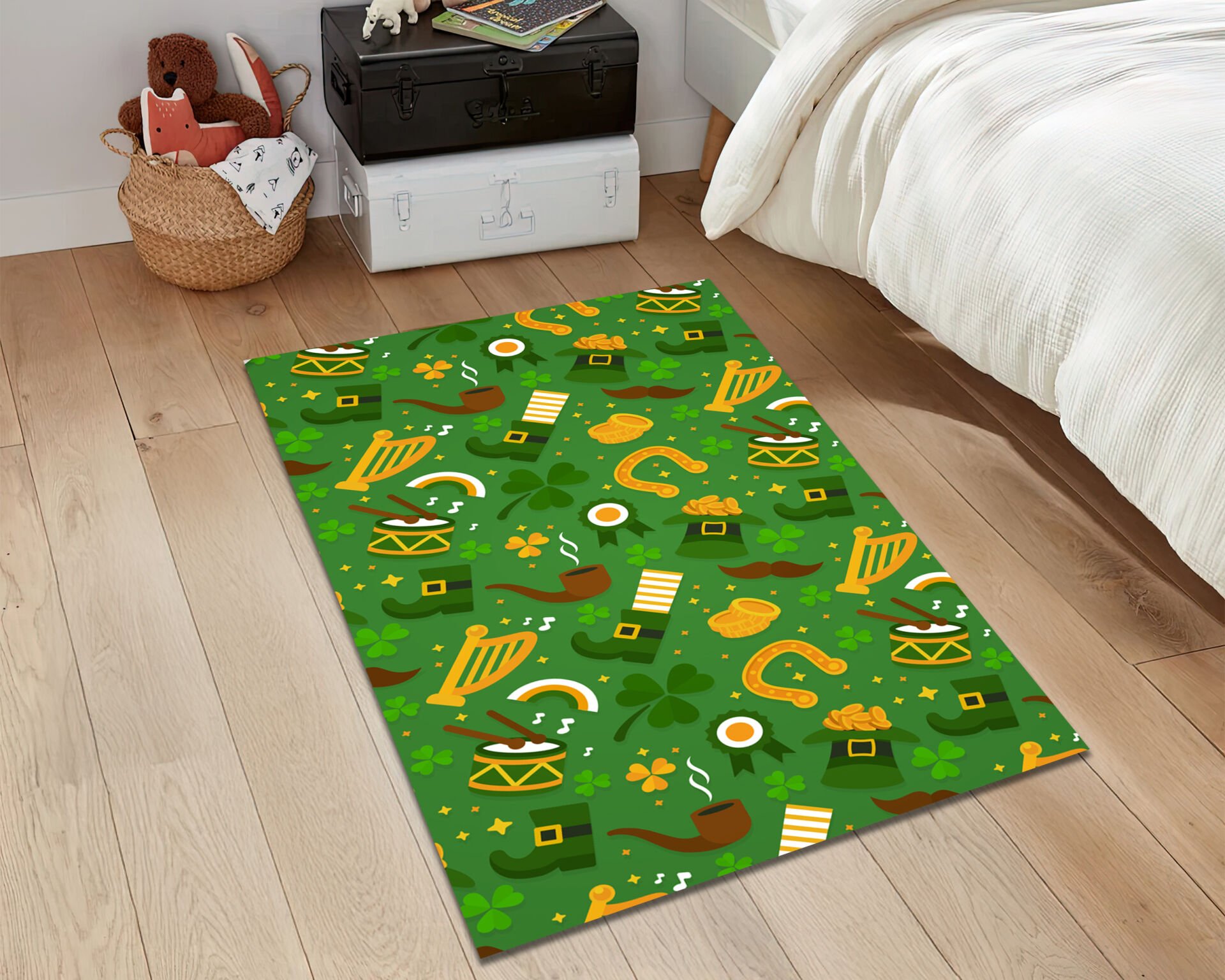 St Patricks Day Green Shamrock Rug Irish Holiday Decor Lucky Clover Floor Mat Home Accent