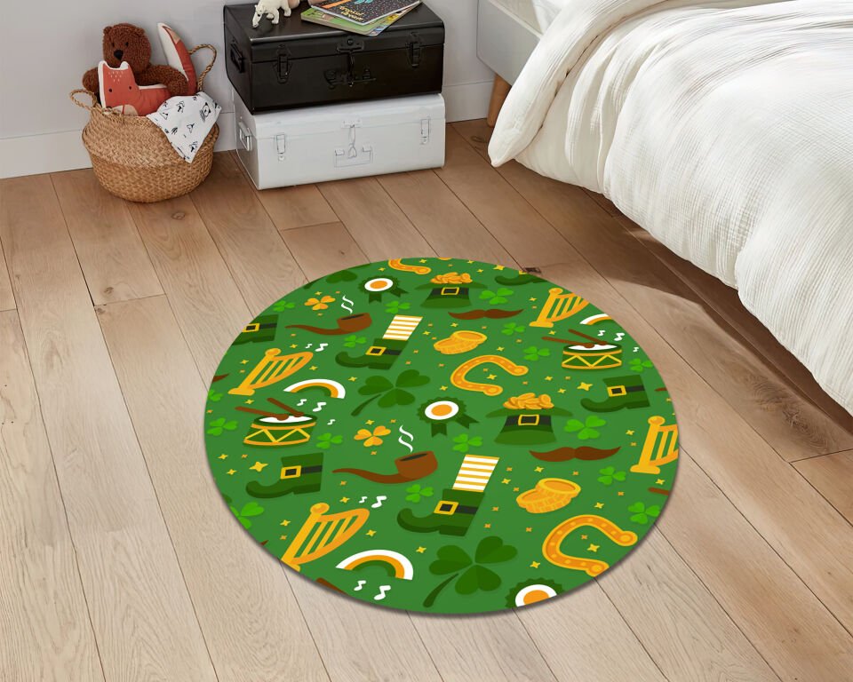St Patricks Day Green Shamrock Rug Irish Holiday Decor Lucky Clover Floor Mat Home Accent