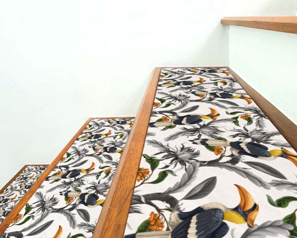 Tropical Bird Stair Tread Rugs – Toucans & Jungle Leaves Design