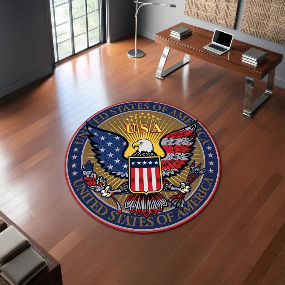 Bold USA Eagle Round Rug – Patriotic Office Accent