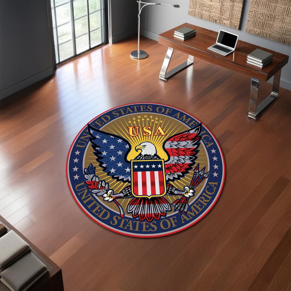 Bold USA Eagle Round Rug – Patriotic Office Accent