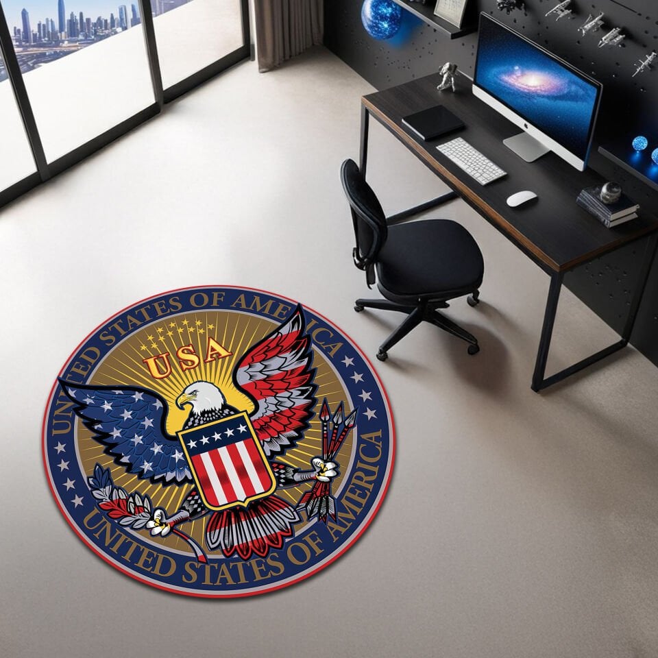 Bold USA Eagle Round Rug – Patriotic Office Accent