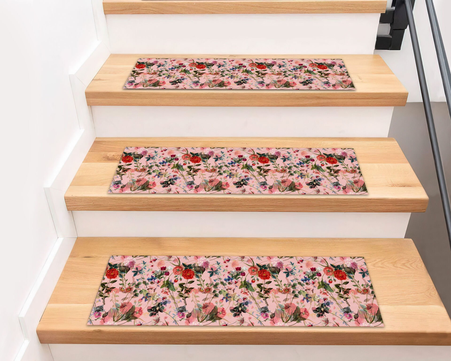 Blush Pink Floral Stair Treads – Romantic Garden-Inspired Step Mats