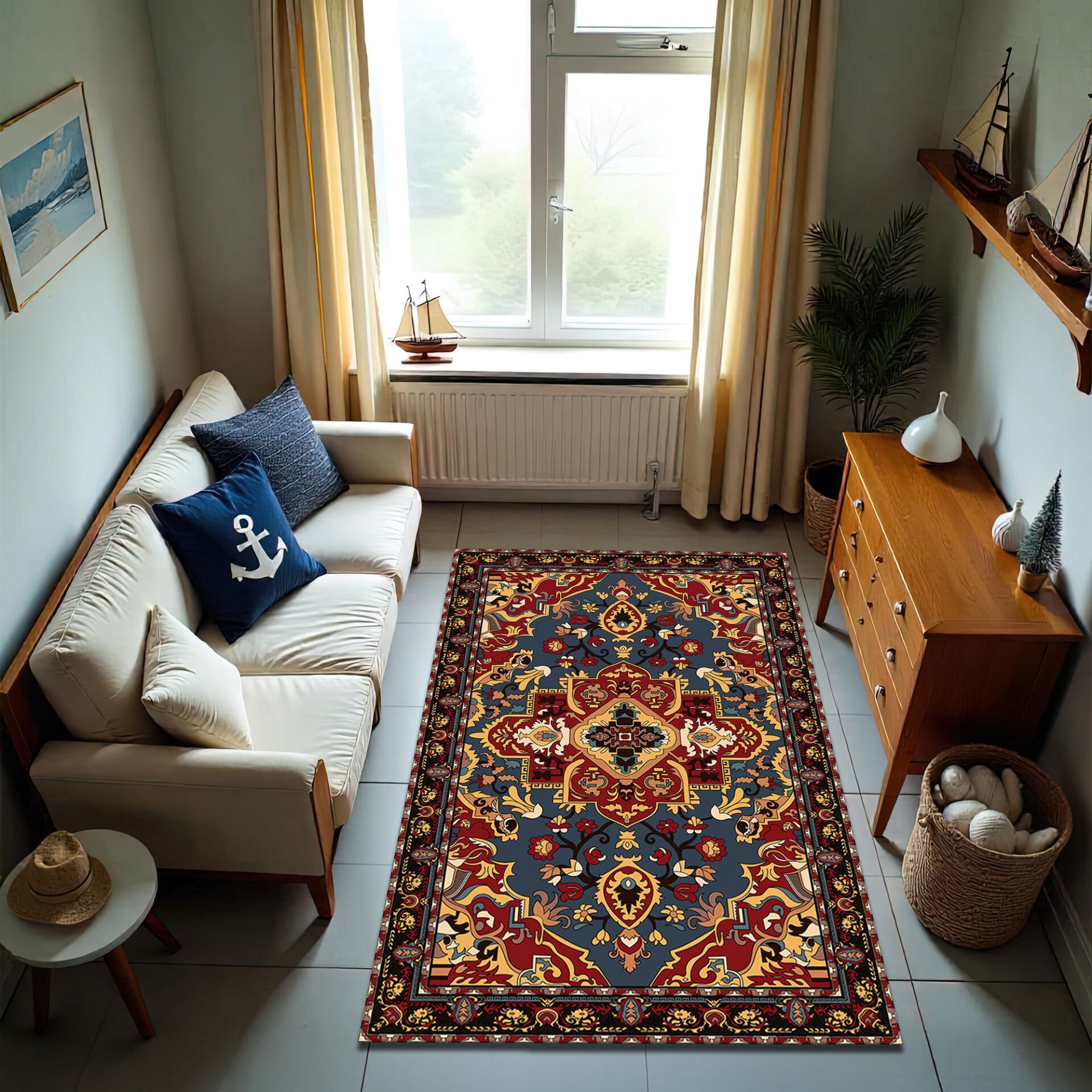Traditional Oriental Area Rug – Red and Blue Classic Pattern
