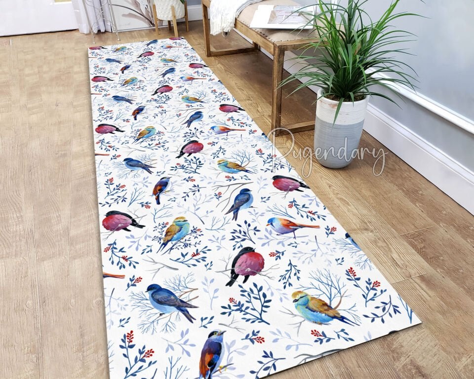 Colorful Bird Runner Rug – Nature-Inspired Kitchen & Hallway Carpet