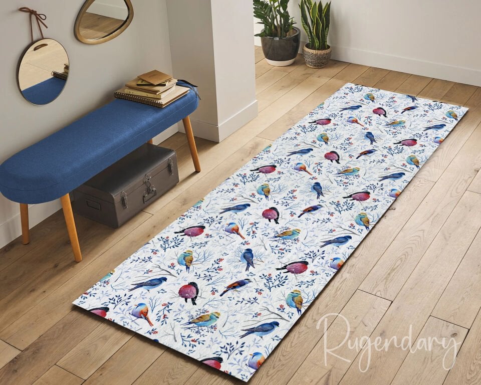 Colorful Bird Runner Rug – Nature-Inspired Kitchen & Hallway Carpet