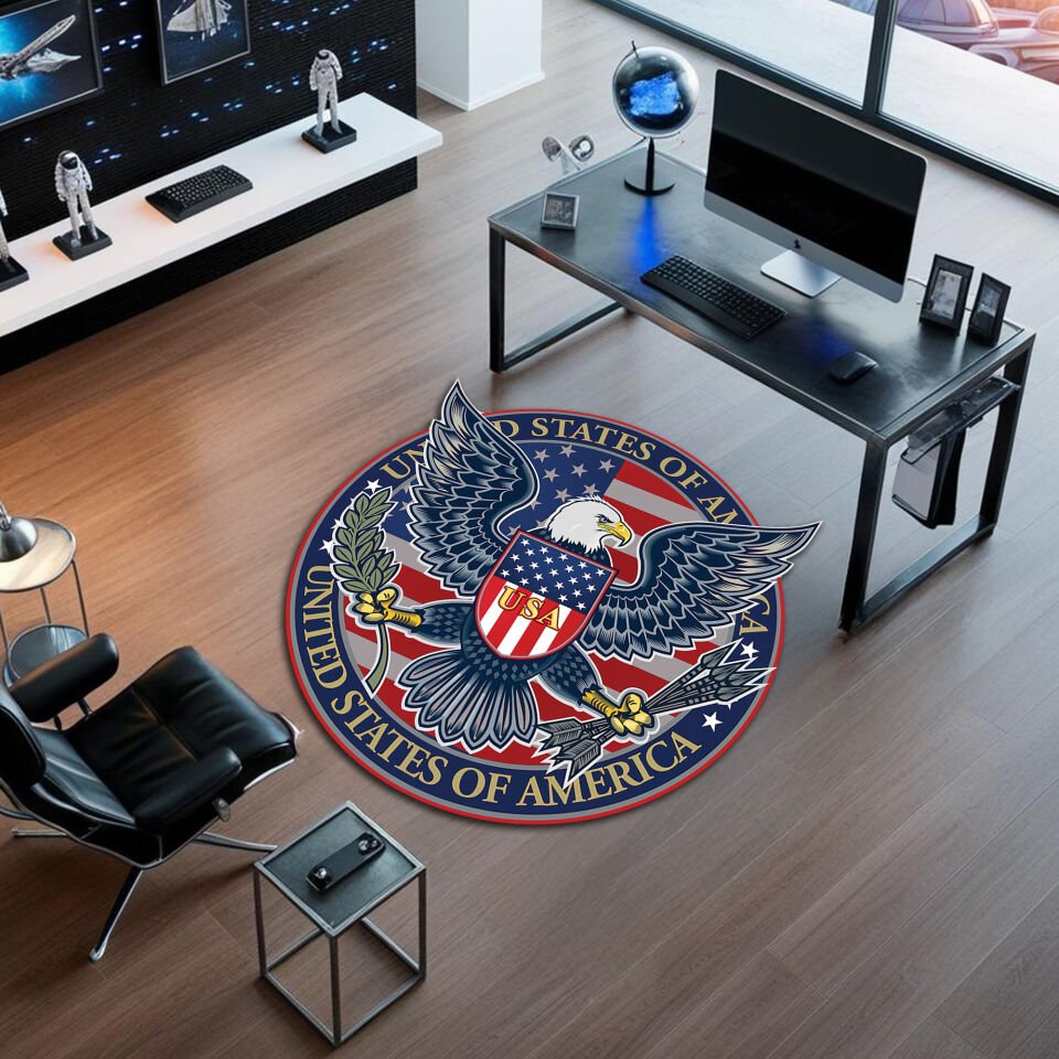Vibrant USA Eagle Round Rug – Patriotic Office & Home Decor