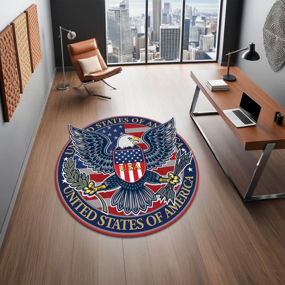 Vibrant USA Eagle Round Rug – Patriotic Office & Home Decor