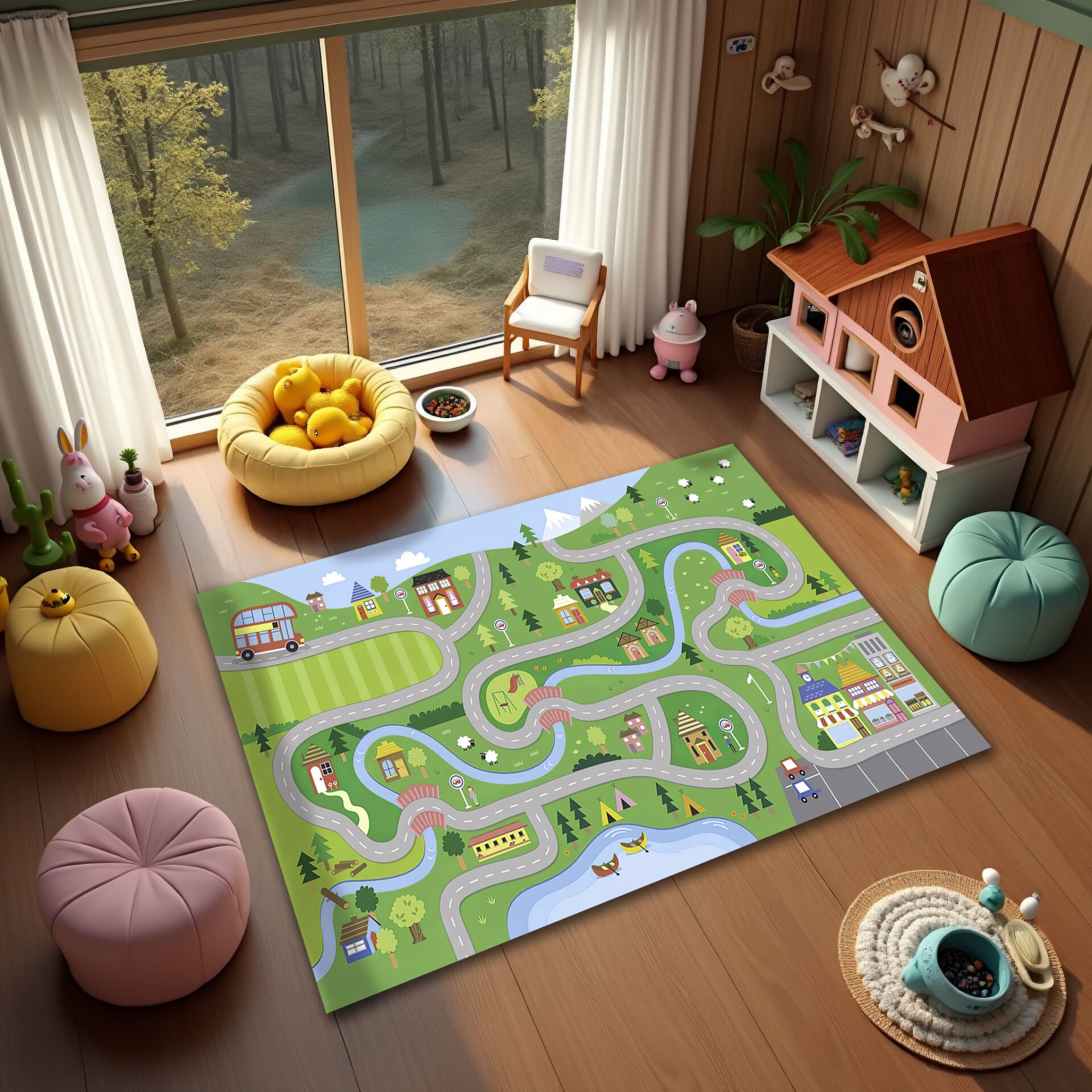 Kids Play Mat Rug – Fun Road and Town Design for Imaginative Play