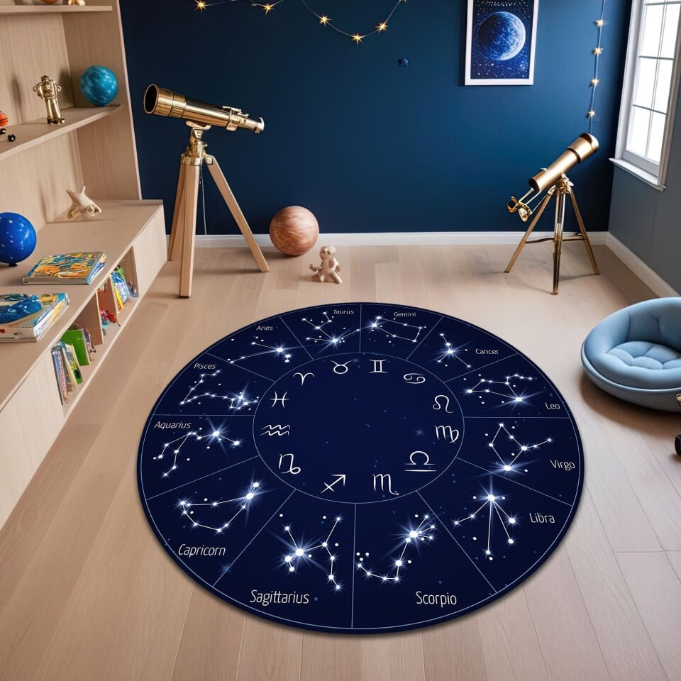 Round Zodiac Constellation Rug – Star Sign & Symbol Design